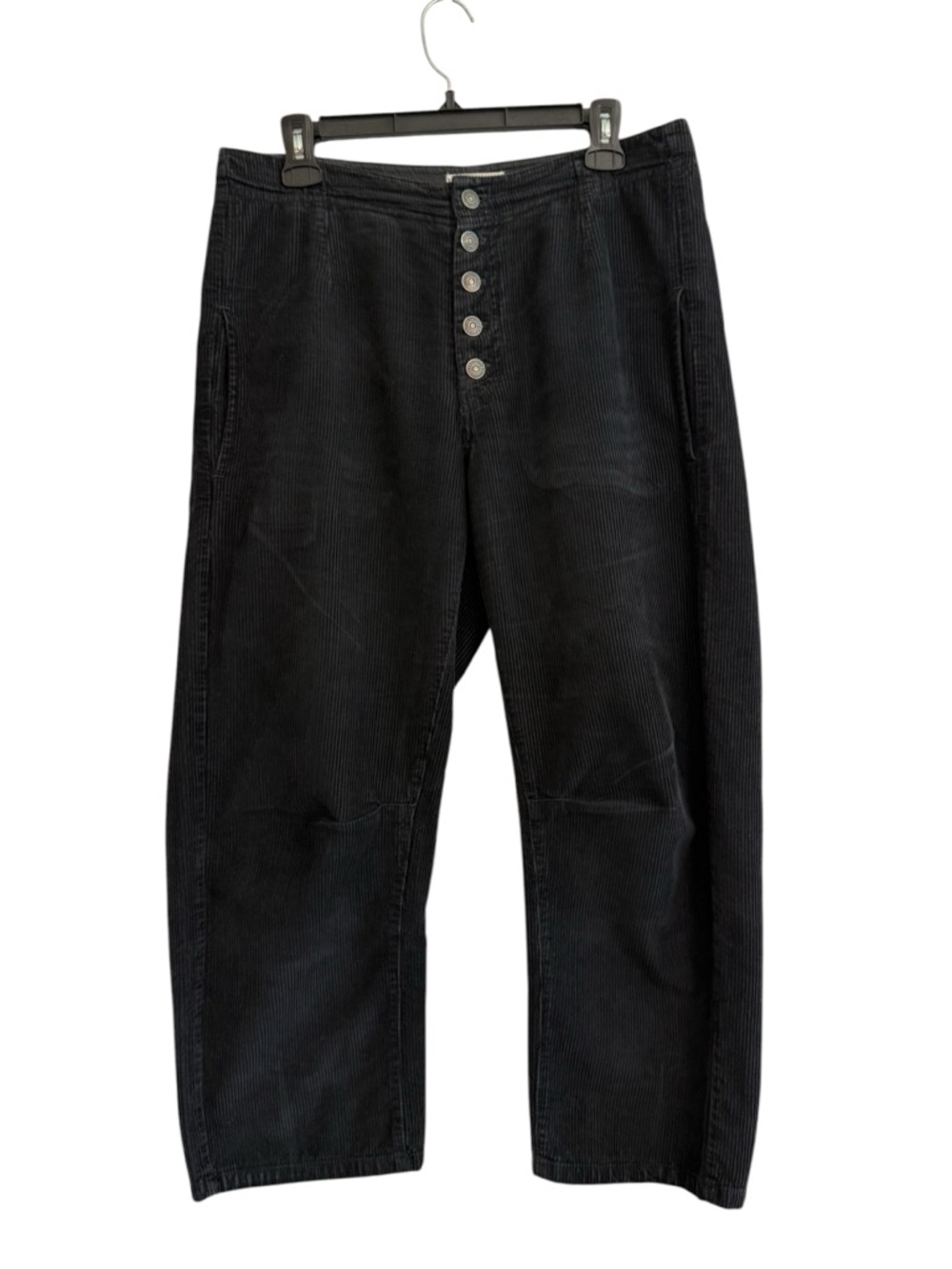 We The Free Black Corduroy Barrel Leg Button-Fly Ankle Pants sz 28 (31.5” waist)